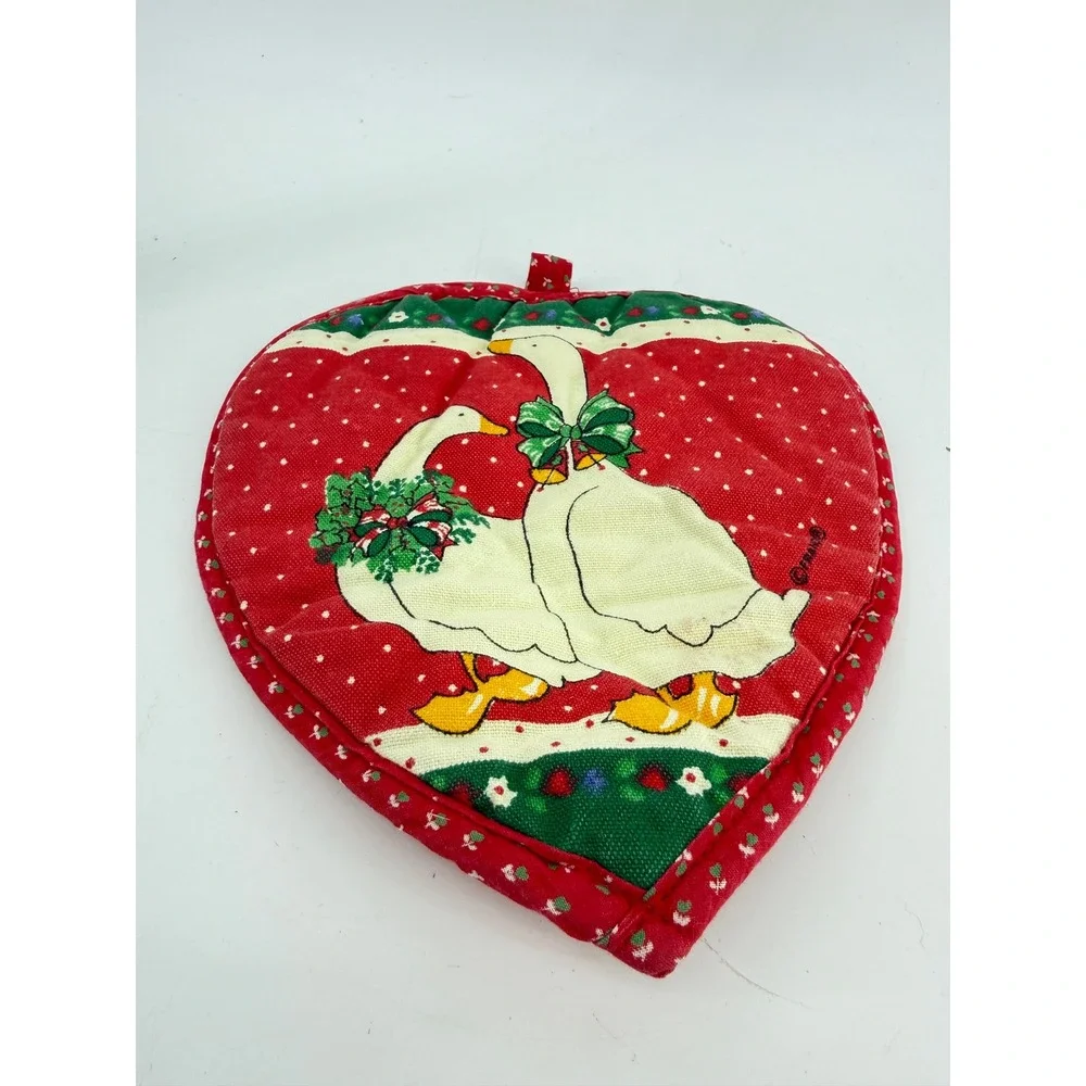 Franco Potholder Heart Red White Geese Vintage Quilted‎ Kitchen Decor Cotton